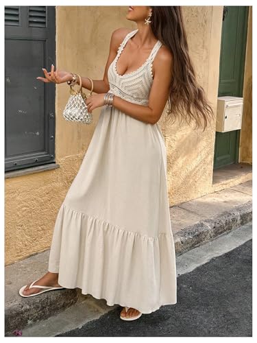 Women's Boho Sleeveless Maxi Dress Ruffled Beach Sundress Casual Flowy Summer Dresses