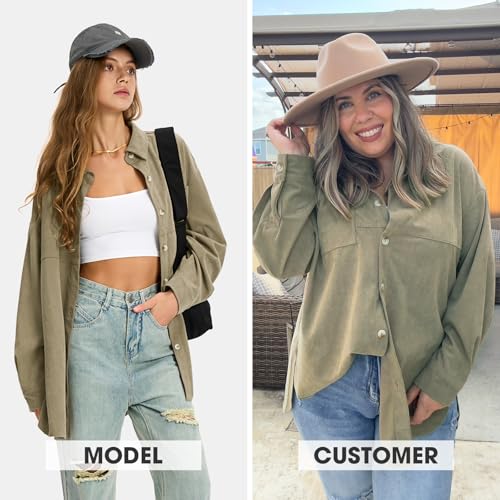 Womens Corduroy Shirts Oversized Button Down Long Sleeve Jacket Shackets Loose Blouses Fall Casual Outfits