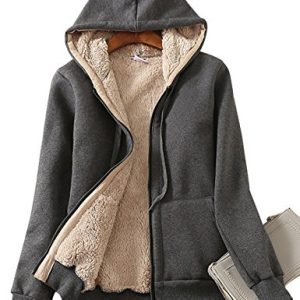 Women's Casual Full Zip Up Sherpa Lined Hoodie Sweatshirt Jacket Coat