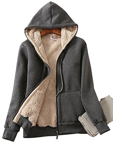 Women's Casual Full Zip Up Sherpa Lined Hoodie Sweatshirt Jacket Coat