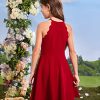 Girl's Scallop Trim Halter Sleeveless Flare Hem Solid A Line Mini Dress