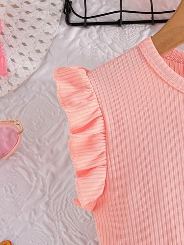 Girl's Summer Floral Dress Ruffle Sleeve A Line Flowy Ribbed Boho Vacation Dress