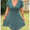 Women's Plus Size Floral Sundress V Neck A Line Flowy Short Sleeve Boho Cute Dress