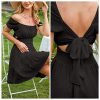 Women's 2025 Summer Short Puff Sleeve Casual Short Mini Dresses Tie Back Square Neck A-Line Sundress