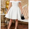 Girl's Satin Off The Shoulder A Line Flowy Fit and Flare Holiday Party Dress