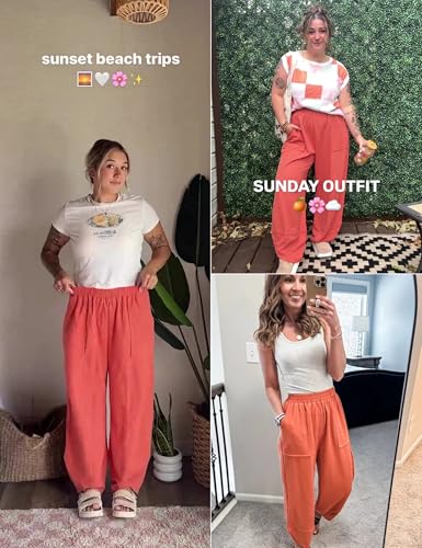 Womens Baggy Wide Leg Pants Casual Elastic Waisted Palazzo Harem Pants with Pockets