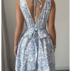 Women's Summer Floral Square Neck Tie Back Bow A Line Fit and Flare Flowy Boho Dress