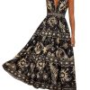 Women's Summer Tropical Sundress Deep V Neck Criss Cross Backless Flowy Maxi Dress