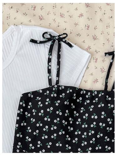 Girl's Floral Tie Shoulder Dress Flowy Boho Short Sundress with Short Sleeve Knit Tee