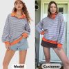 Womens Oversized Sweatshirt for Women 2024 Fall Button Striped Long Sleeve Shirts Hoodies Preppy Top Y2K Outfits
