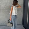 Linen Bow Tie Front Tank Top Women Coquette Pleated Peplum Blouse Y2K Babydoll Ruffle Shirt Sleeveless Tunic Outfits