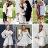 Women's 2025 Casual Long Lantern Sleeve Dresses Square Neck Ruffle Tie Back Elastic Waist Aline Short Mini Dress