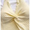 Women's Twist Front Tie Halter Neck Split Hem Backless Summer Going Out Crop Top
