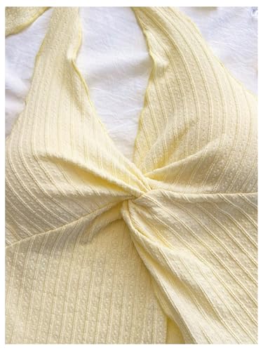 Women's Twist Front Tie Halter Neck Split Hem Backless Summer Going Out Crop Top