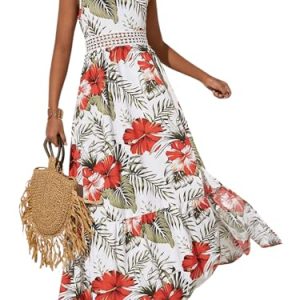 Girl's Floral Sleeveless Split Thigh Ruffle Hem Summer Boho Maxi Cami Dress