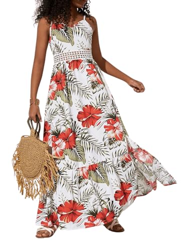 51V1R2Sq72L.jpg Girl's Floral Sleeveless Split Thigh Ruffle Hem Summer Boho Maxi Cami Dress