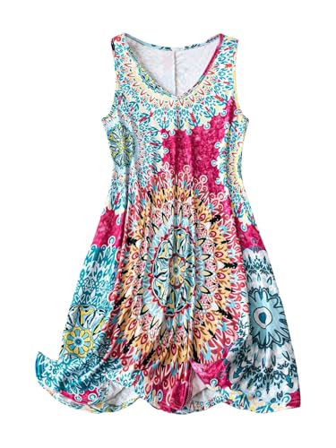 Women's Plus Size Summer Sleeveless Floral Sundress V Neck Loose Flowy Boho Tank Dress