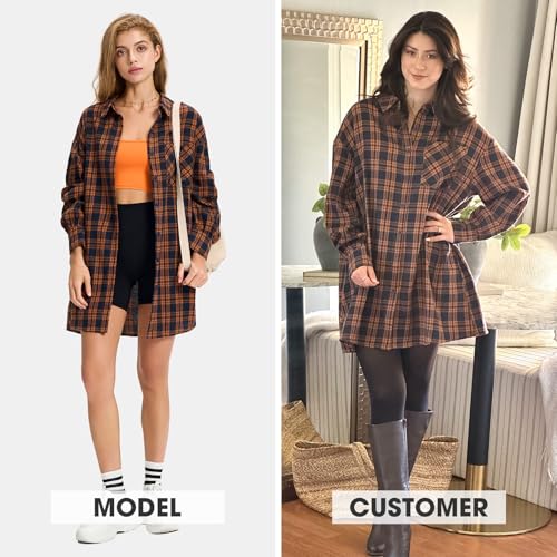 Womens Plaid Flannel Shacket Long Sleeve Button Down Shirts Long Jackets Oversized Spring Fashion Outfits 2025 Clothes