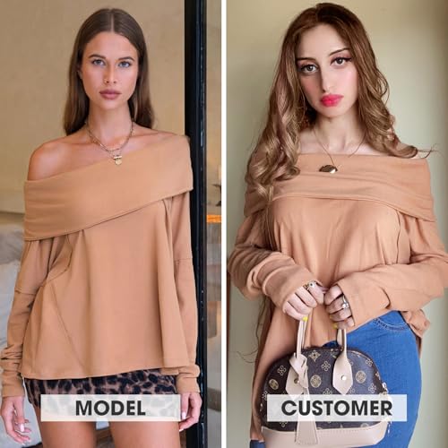Womens Long Sleeve Off Shoulder Shirts Fall Loose Casual Oversized Going Out Tops Outfits 2025 Trendy Clothes
