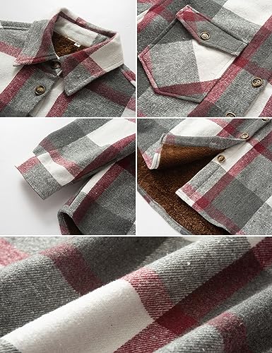 Women's Warm Sherpa Lined Fleece Plaid Flannel Shirt Jacket Button Down Fuzzy Shacket