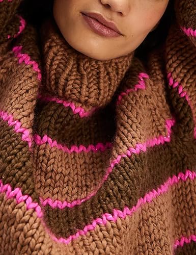 Women Stripe Pullover Sweater Turtleneck Ribbed Knit Top Casual Fall Winter Knitwear