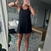 Women's Summer Sleeveless Mini Dress V Neck Spaghetti Straps Athletic Built-in Shorts Sundress