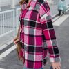 Women's Fall Color Block Plaid Flannel Shacket Jacket Button Down Shirt Coat Tops
