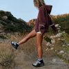 Womens Windbreaker Jacket Outdoors Hiking Reflective Striping Hooded Half Zip Pullover Contrast Pocketed Outerwear