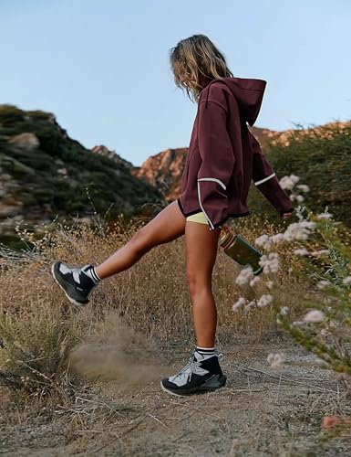 Womens Windbreaker Jacket Outdoors Hiking Reflective Striping Hooded Half Zip Pullover Contrast Pocketed Outerwear