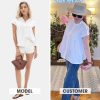 Women's 2025 Summer Cap Sleeve Tops Loose Button Down Dress Shirt Casual V Neck Pleated Textured Work Blouse