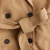 Women's Wool Blend Pea Coat Notch Lapel Double Breasted Winter Loose Short Button Belt Outerwear Jacket