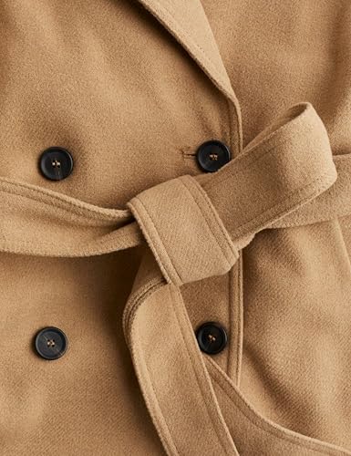 Women's Wool Blend Pea Coat Notch Lapel Double Breasted Winter Loose Short Button Belt Outerwear Jacket