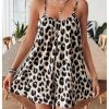 Women's Summer Spaghetti Strap Loose Leopard Romper Casual Short Jumpsuit
