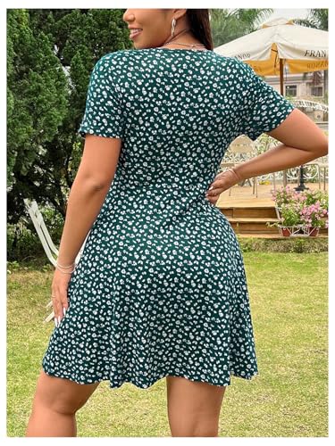 Women's Plus Size Floral Sundress V Neck A Line Flowy Short Sleeve Boho Cute Dress