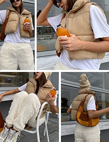 Women's Cropped Puffer Vest Zip Up Stand Collar Sleeveless Outerwear with Pockets