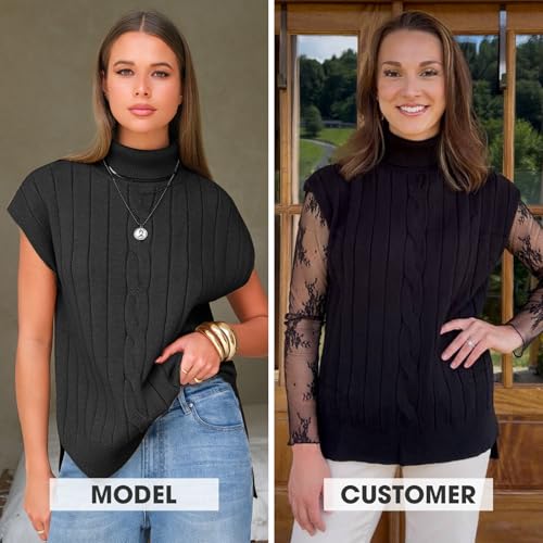 Women's Turtleneck Sleeveless Sweater Vest Casual Short Cap Sleeve Knit Pullover Tank Tops 2025 Fashion Fall Clothes