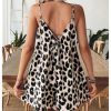 Women's Summer Spaghetti Strap Loose Leopard Romper Casual Short Jumpsuit
