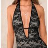 Women's Sleeveless Halter Deep V Neck Dress Backless Tie Back Ruched Lace Bodycon Mini Dresses