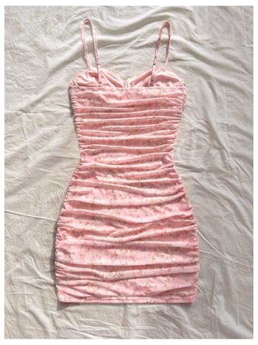 Women's Sexy Bustier Dress Ruched Bodycon Spaghetti Strap Party Night Mini Dress