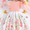 Girl's Summer Floral Dress Ruffle Sleeve A Line Flowy Ribbed Boho Vacation Dress