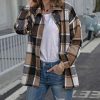 Women's Fall Color Block Plaid Flannel Shacket Jacket Button Down Shirt Coat Tops