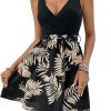 Women's Criss Cross Backless Wrap V Neck A Line Belted Flowy Tropical Cami Dress
