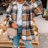 Women's Fall Color Block Plaid Flannel Shacket Jacket Button Down Shirt Coat Tops