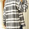 Womens Fall Flannel Plaid Shacket Jacket Wool Blend Button Down Shirt Coat Tops(#2 Grey-L)