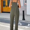 Women Summer Sleeveless Cotton Linen Bib Overalls Tulip Baggy Capri Jumpsuits with Pockets