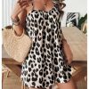 Women's Summer Spaghetti Strap Loose Leopard Romper Casual Short Jumpsuit