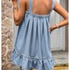 Women's Ruffle Hem Denim Mini Dress Sleeveless Button Up Flowy Jean Tank Dresses