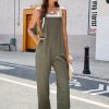 Women Summer Sleeveless Cotton Linen Bib Overalls Tulip Baggy Capri Jumpsuits with Pockets