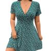 Women's Plus Size Floral Sundress V Neck A Line Flowy Short Sleeve Boho Cute Dress