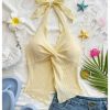 Women's Twist Front Tie Halter Neck Split Hem Backless Summer Going Out Crop Top